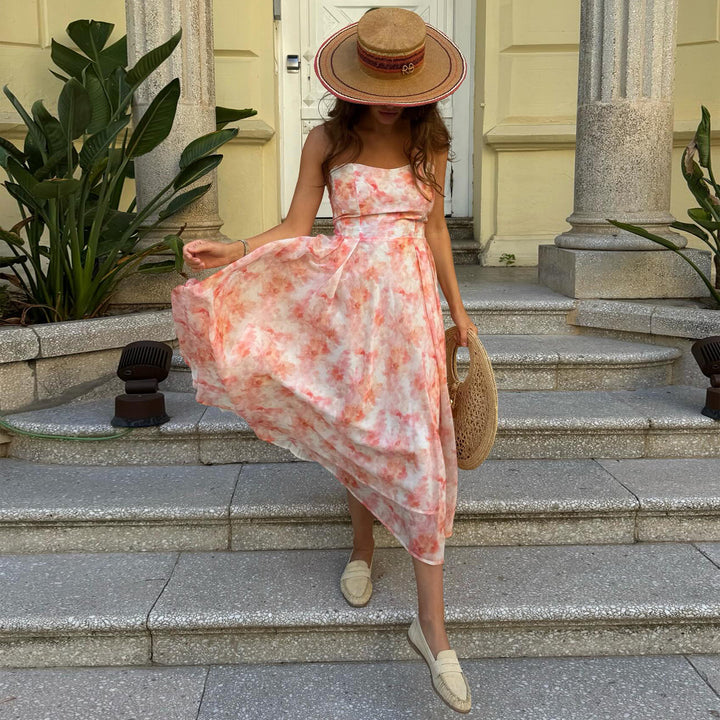 Damer Maxi Kjole med elegant drapering og romantisk blomstermønster Skjora
