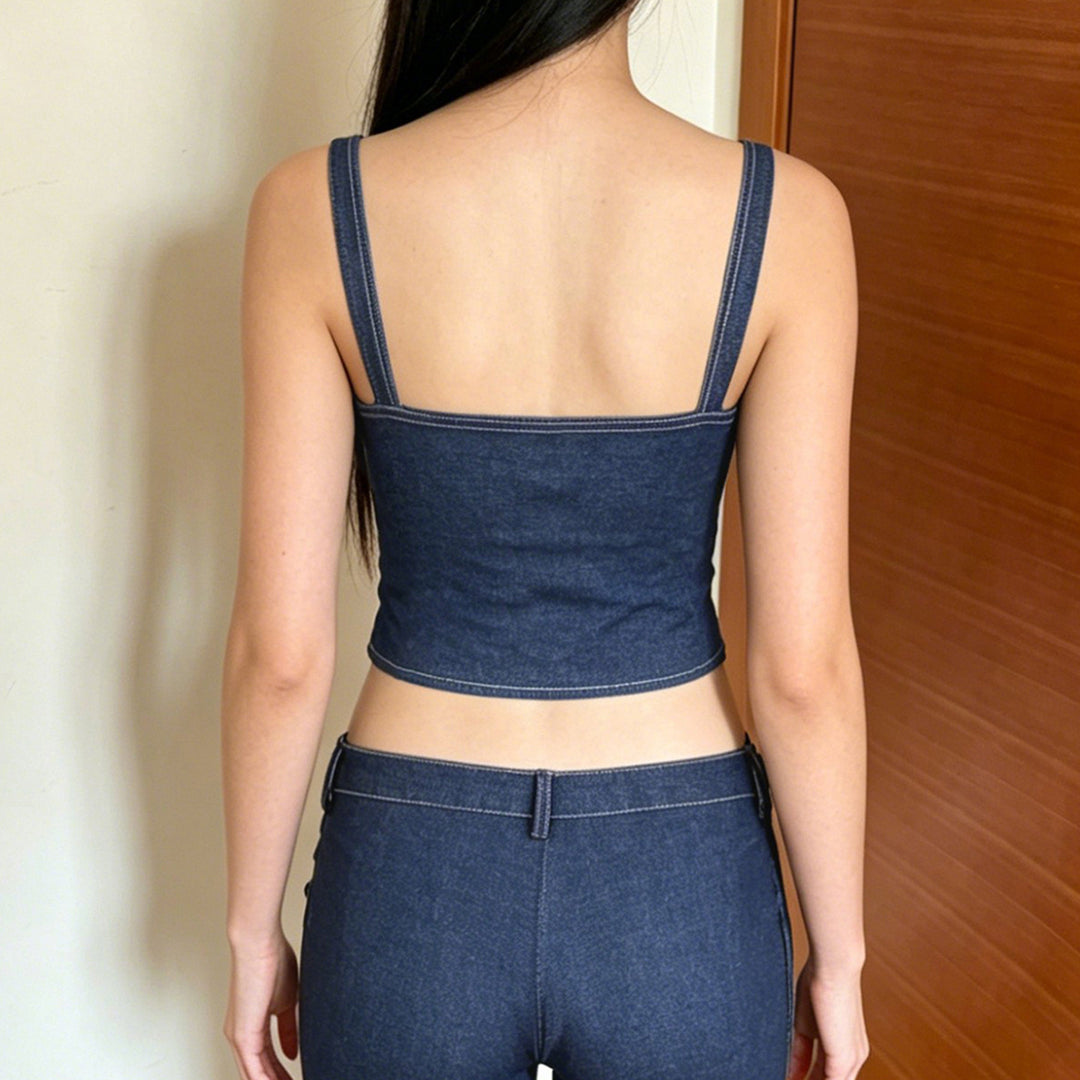 Dame Denim Crop-Top med moderne snitt og justerbare stropper Skjora