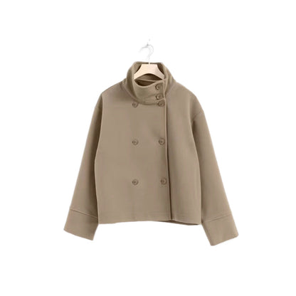 Skjora | Dame Modisk Cropped Jakke med høy Krage og dobbel knappeliste