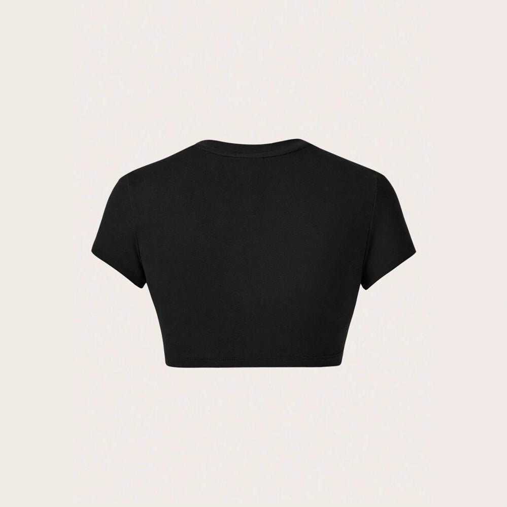 Dame Crop-T-skjorte med kreativt uforglemmelig statement Skjora