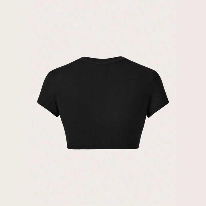 Dame Crop-T-skjorte med kreativt uforglemmelig statement Skjora