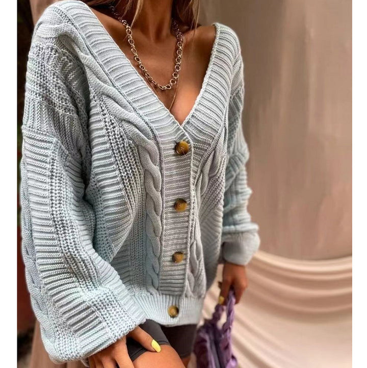 Damer trendy chunky strikket cardigan med frontknapper og ribbestruktur Skjora