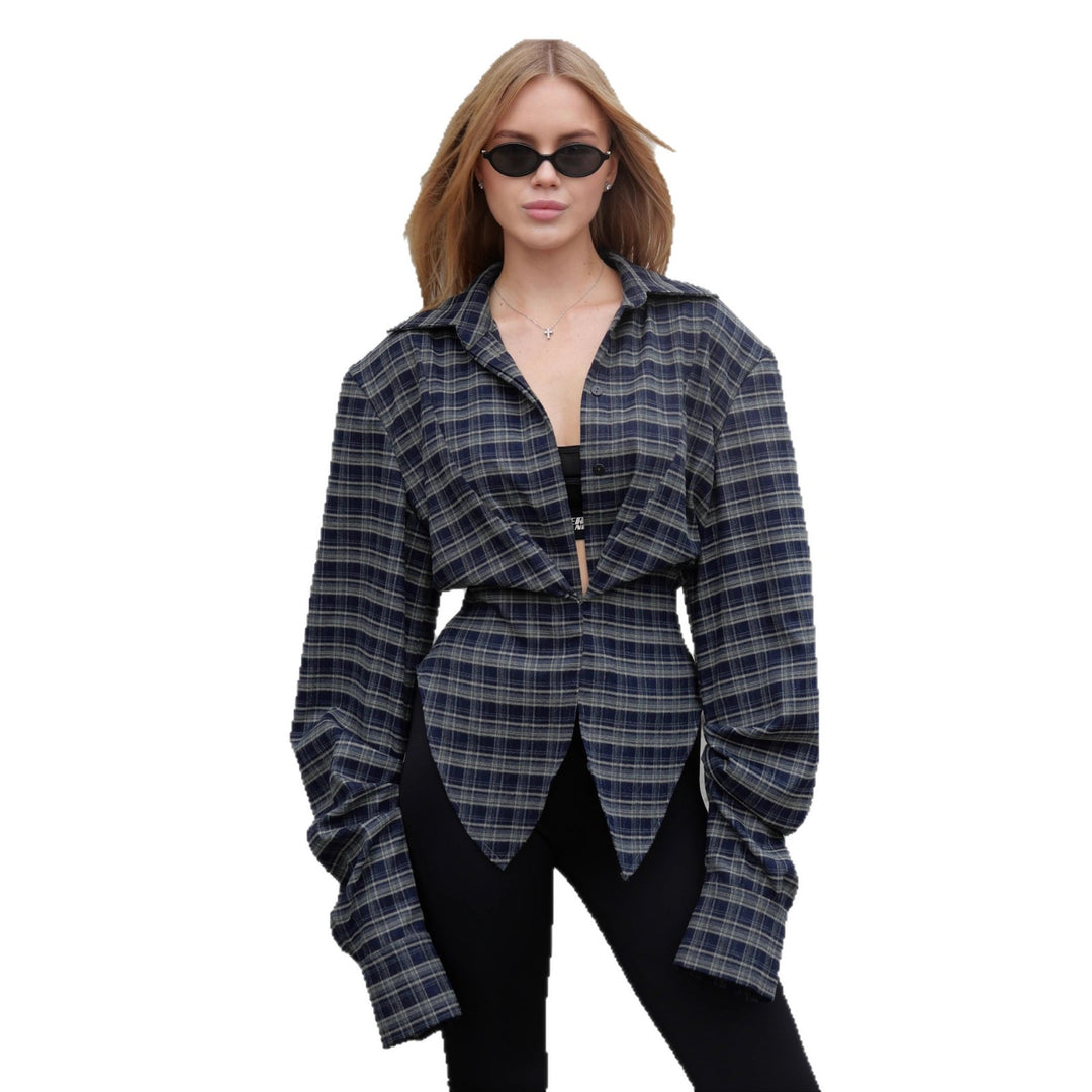 Kvinne Oversized Skjorte Bluse med Asymmetrisk Kant og Oversized Ermer Skjora