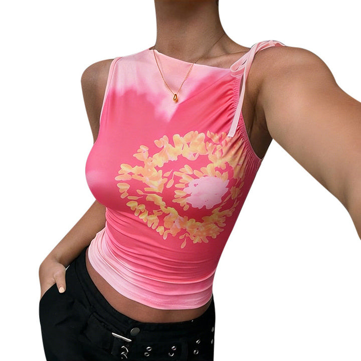 Damer tilpasset tanktop med blomstermønster og fine volanger detaljer Skjora