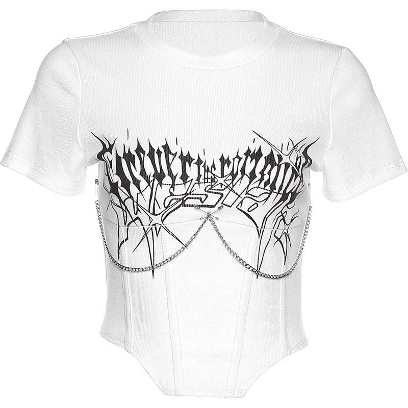 Kvinne Cropped Top med Kunstnerisk Trykk og Tett Passform