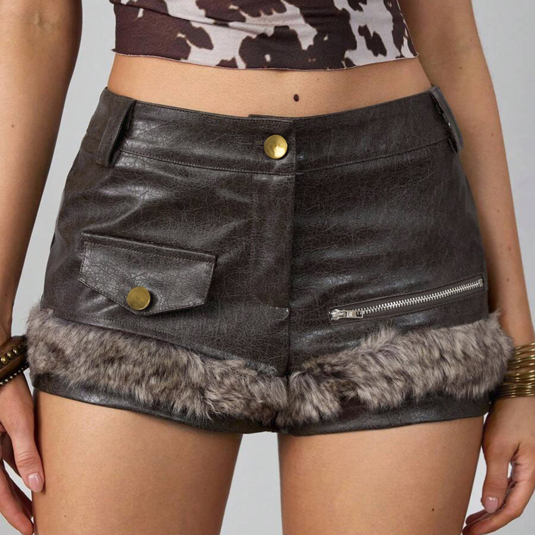 Dame Skinnshorts med kunstpelsdetaljer Skjora
