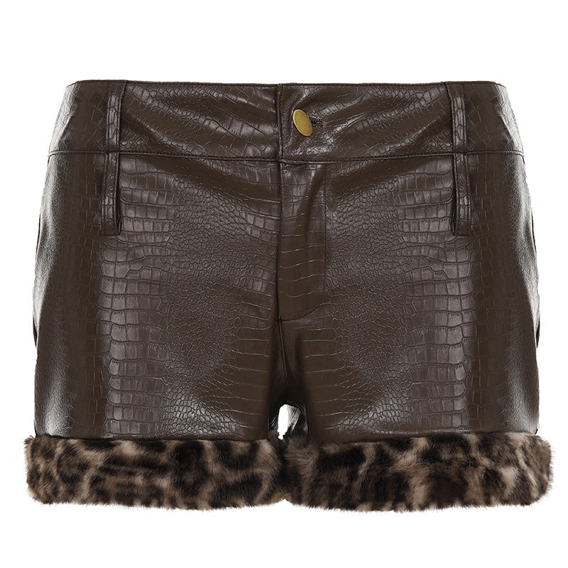 Dame lærshorts med leoparddetaljer Skjora