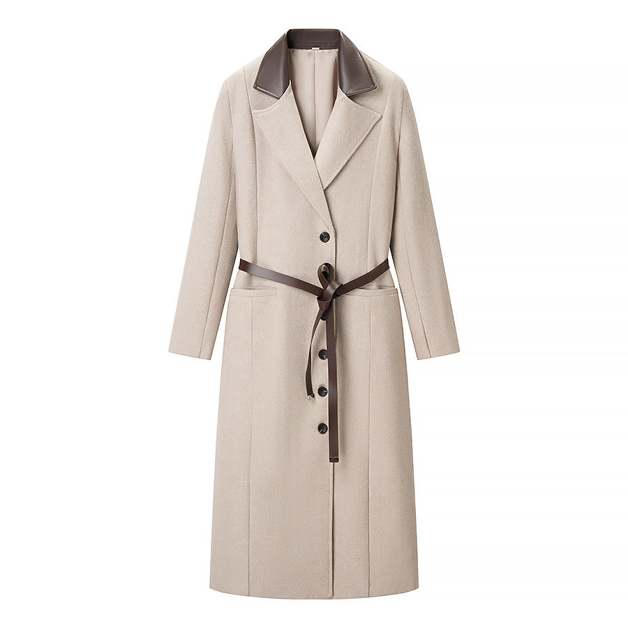 Damer Elegant Trench Coat med Belte og Finsydd Krage Skjora
