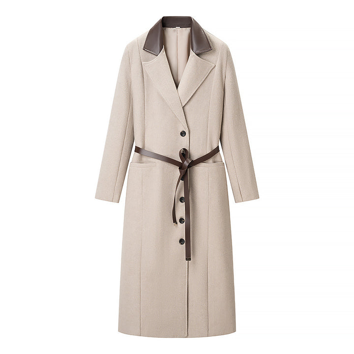 Damer Elegant Trench Coat med Belte og Finsydd Krage Skjora