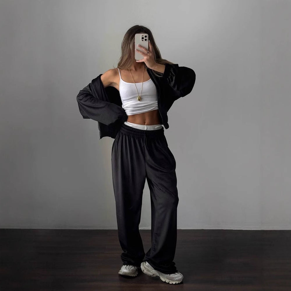 Kvinnes Fleece Lounge Wear Sett med Moderne Glidelås og Løs Passform Skjora