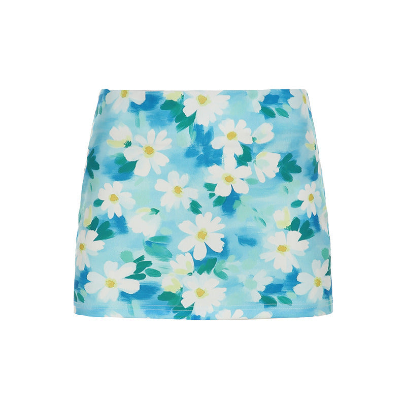 Dame mini skjørt med blomsterdesign og elastisk liv Skjora