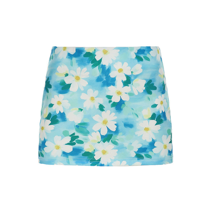 Dame mini skjørt med blomsterdesign og elastisk liv Skjora