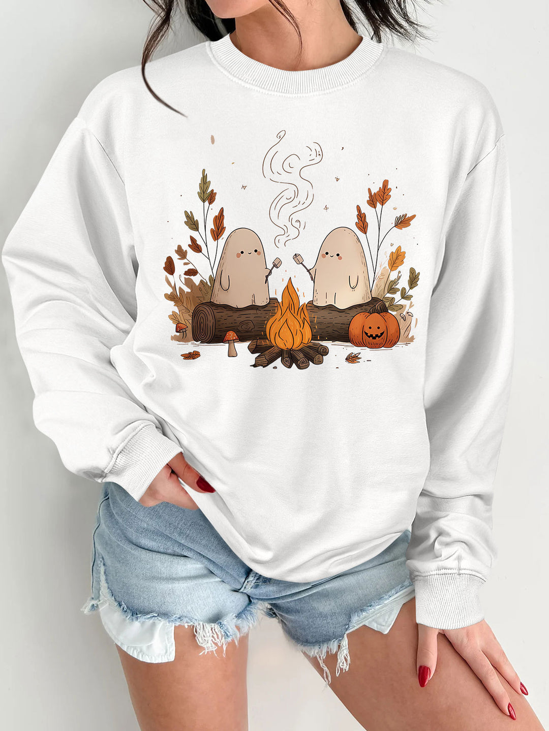Dame sweatshirt med leken skummel motiv og komfortabel passform Skjora