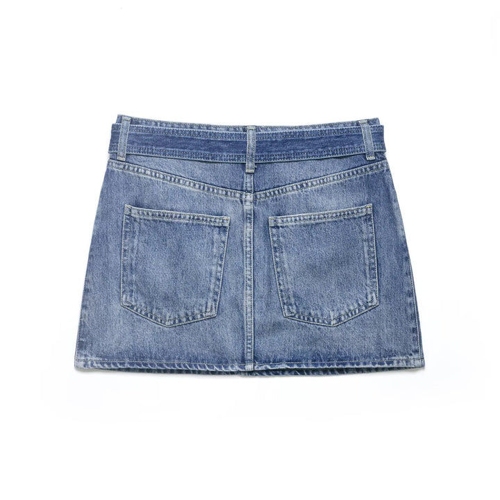 Dame jeans skjørt med justerbart belte og klassiske lommer Skjora