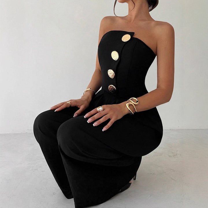 Dame Elegant jumpsuit med asymmetrisk utskjæring og dekorative knapper Skjora
