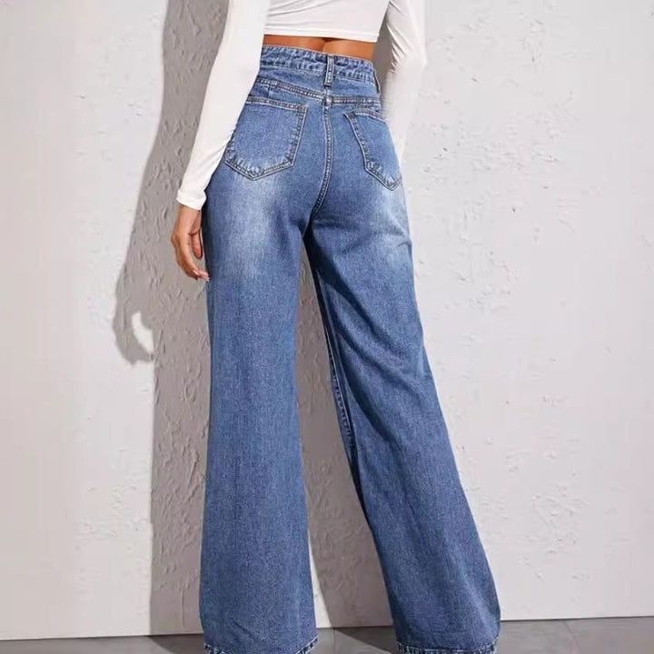 Dame vidt skjærte høyt liv jeans i casual stil Skjora