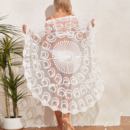 Dame elegant hekle strandtunik med blomster mønster Skjora