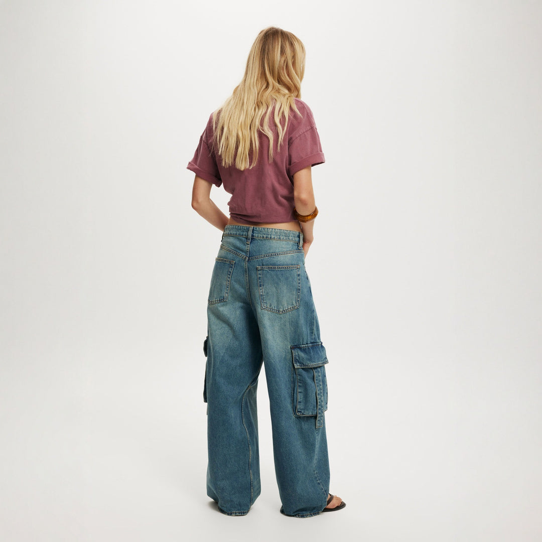 Dame casual Cargo-jeans i vid passform med praktiske lommer Skjora