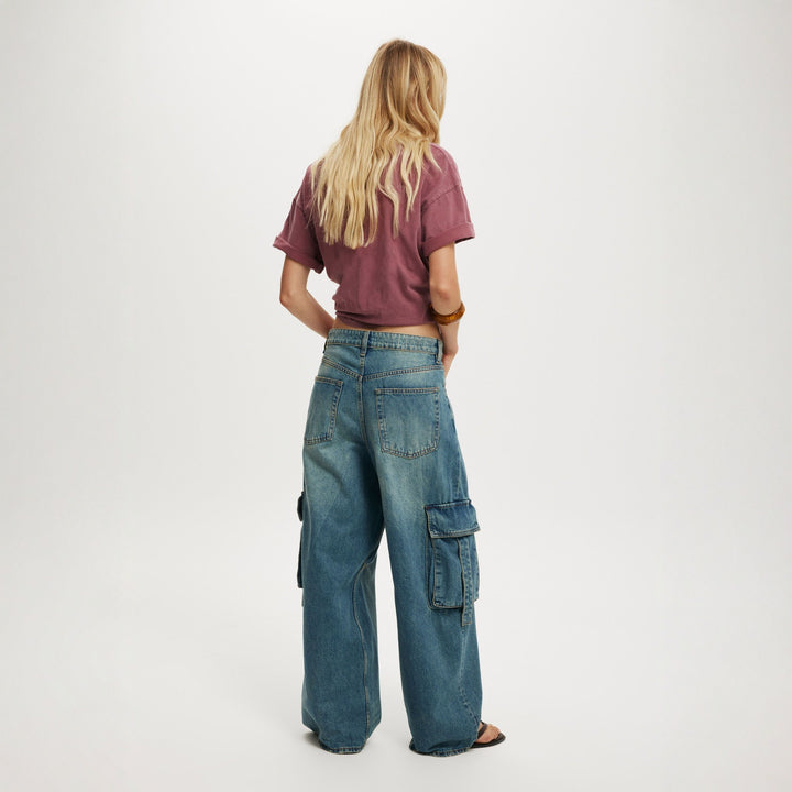 Dame casual Cargo-jeans i vid passform med praktiske lommer Skjora