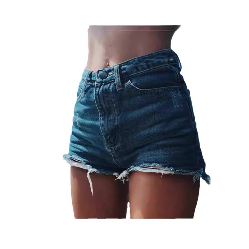 Damer casual ødelagte denim-shorts med høy midje Skjora