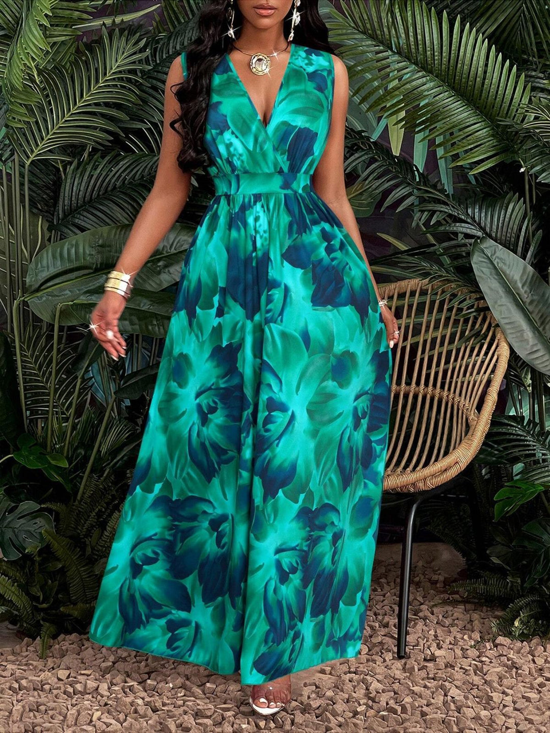 Dame Maxi-kjole med elegant V-hals Skjora