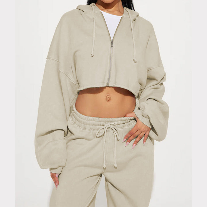 Women's Cropped Hoodie og Wide Jogging Bukser Sett Skjora
