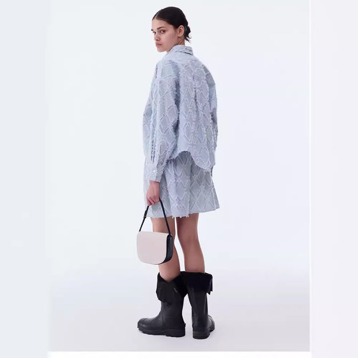 Dame casual shorts med elastisk midje og slidete mønster Skjora