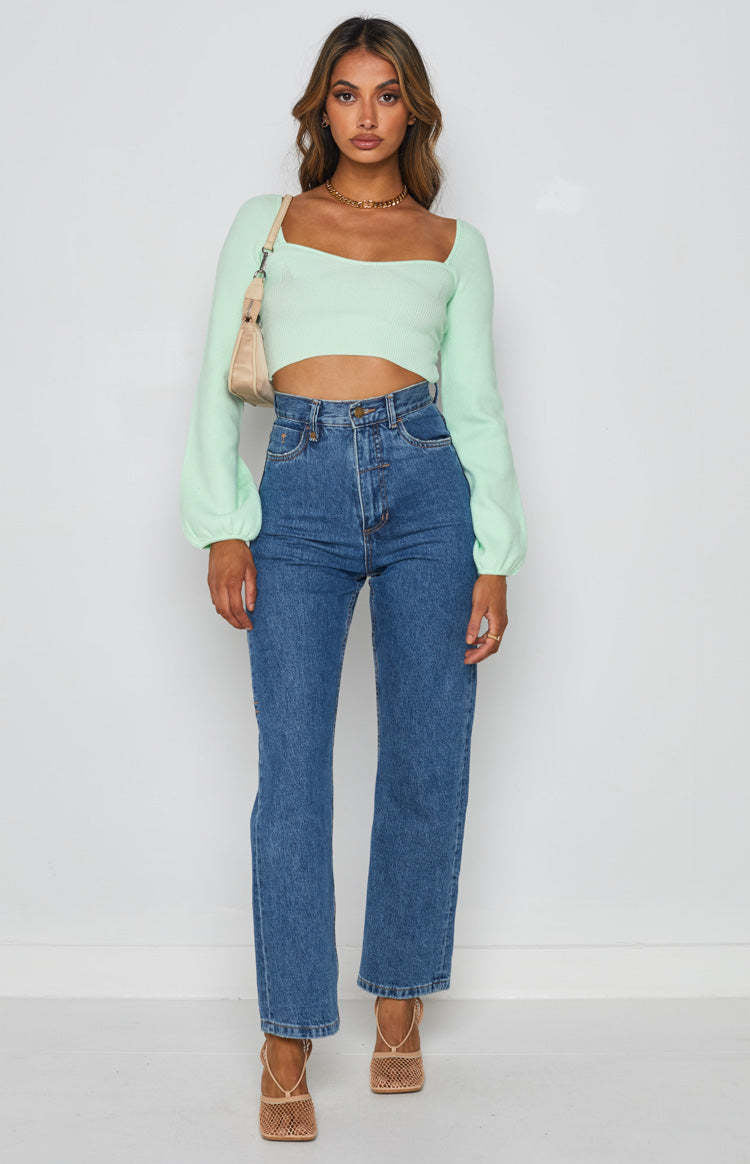 Dame casual crop-top med vid arm og ribbestruktur Skjora