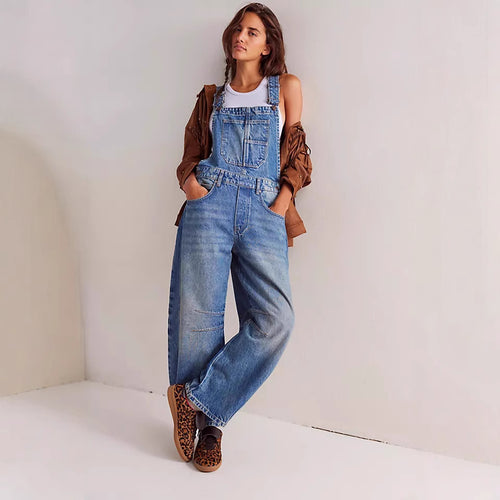 Damer casual denim jumpsuit i moderne snitt med justerbare stropper Skjora