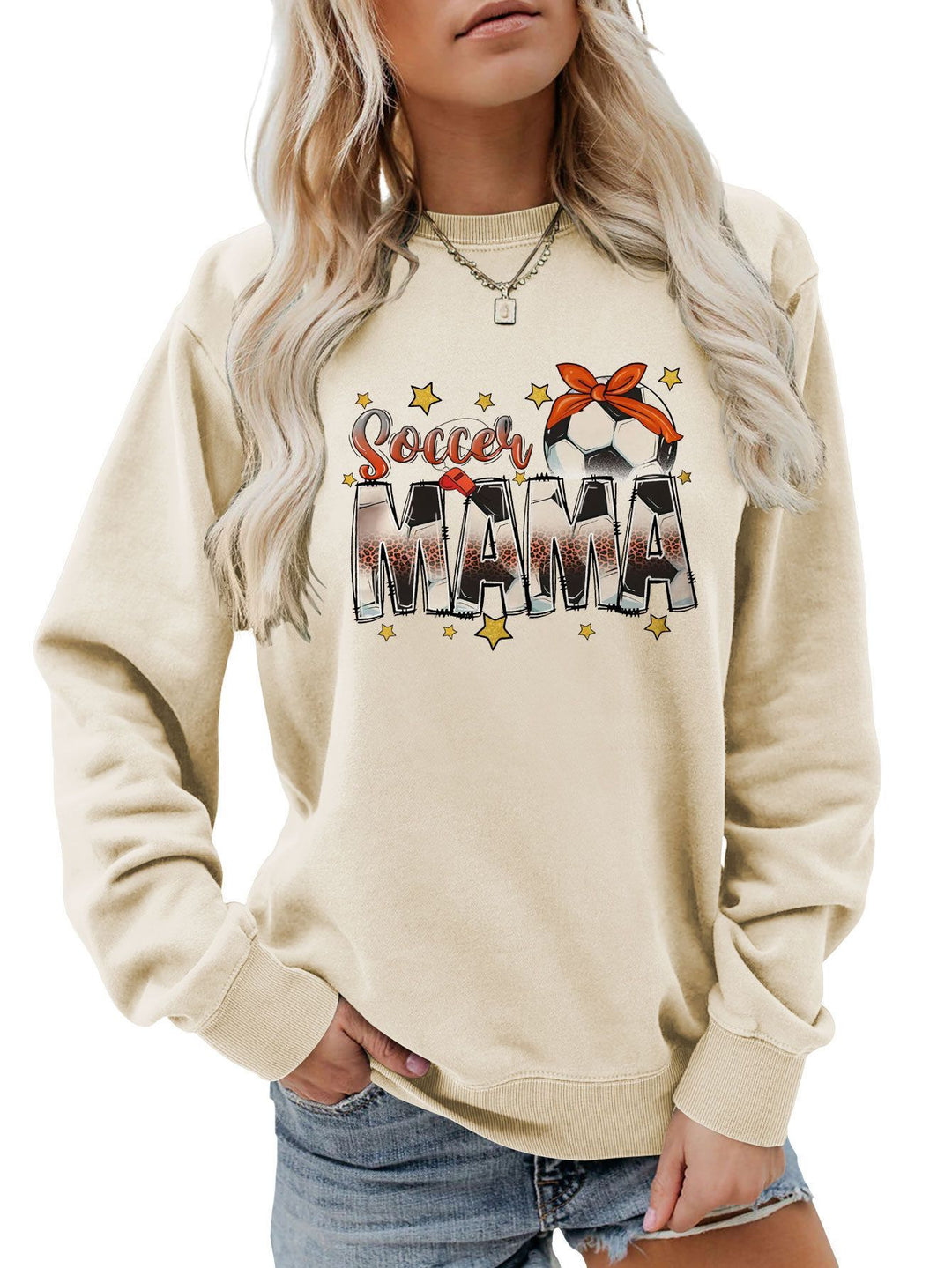 Dame sweatshirt med iøynefallende "Soccer Mama" trykk og komfortabel passform Skjora