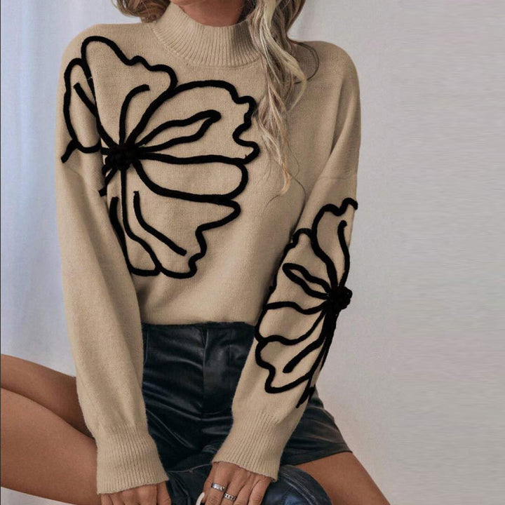 Kvinne strikkegenser med blomster 3D-design Skjora
