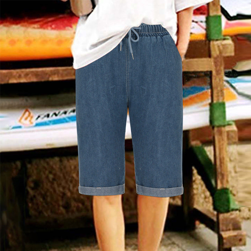 Women's Denim Shorts with Elastic Waist and Relaxed Fit Skjora