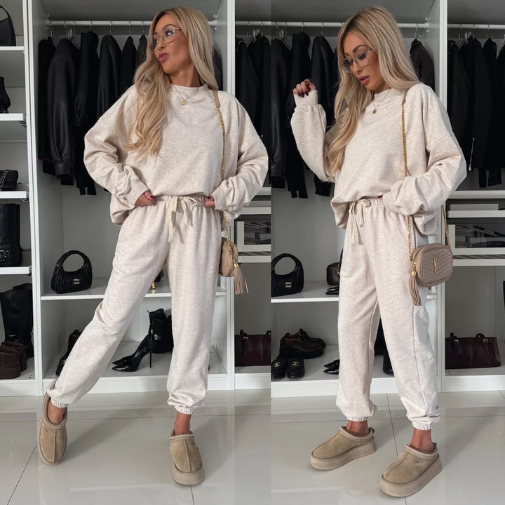 Kvinne Komfortabel Fleece Loungewear Sett med Elastisk Midjebånd Skjora