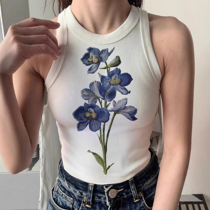 Dame ermeles topp med floral broderidesign Skjora