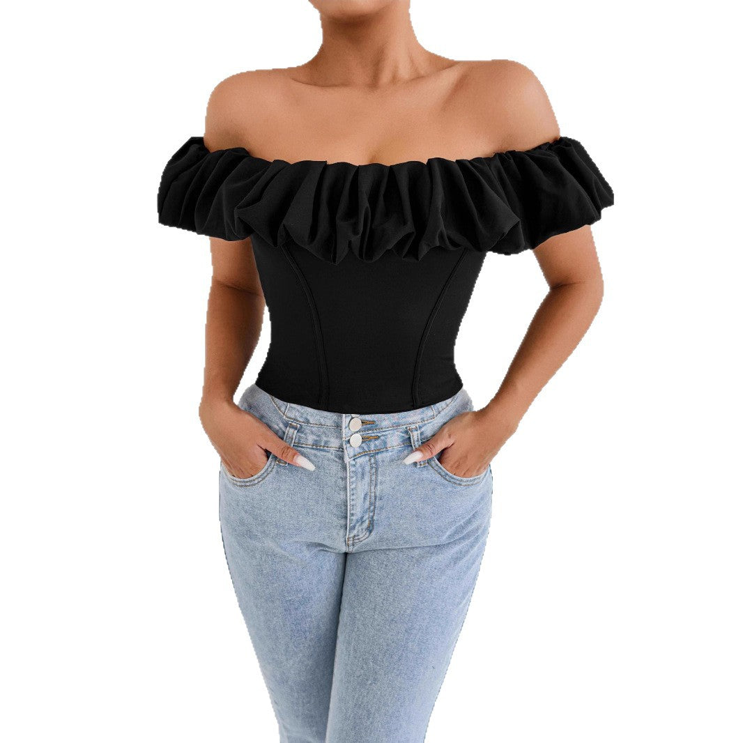 Damer Off-Shoulder Ruffle skjorte med innsvingt snitt Skjora