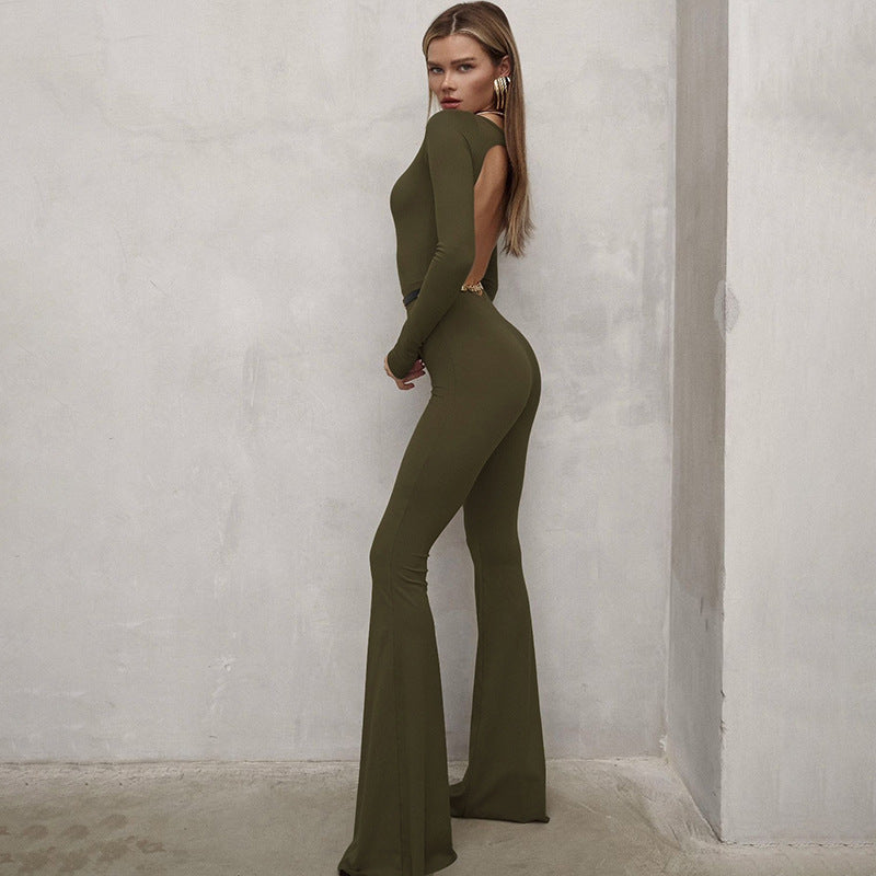 Damer Elegant Jumpsuit med dyp ryggutskjæring og vid ben Skjora