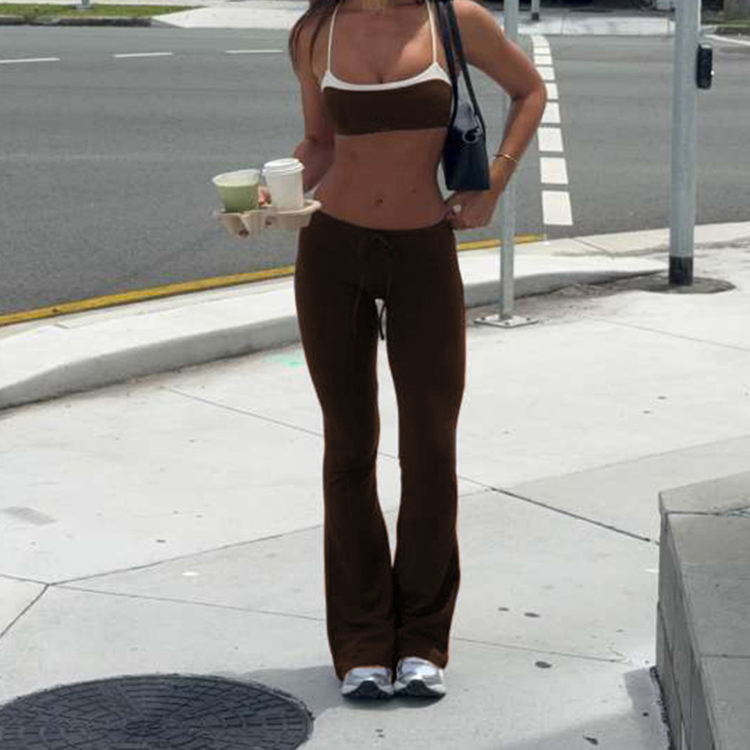 Dame sporty flared sett med crop-top og justerbar midje Skjora