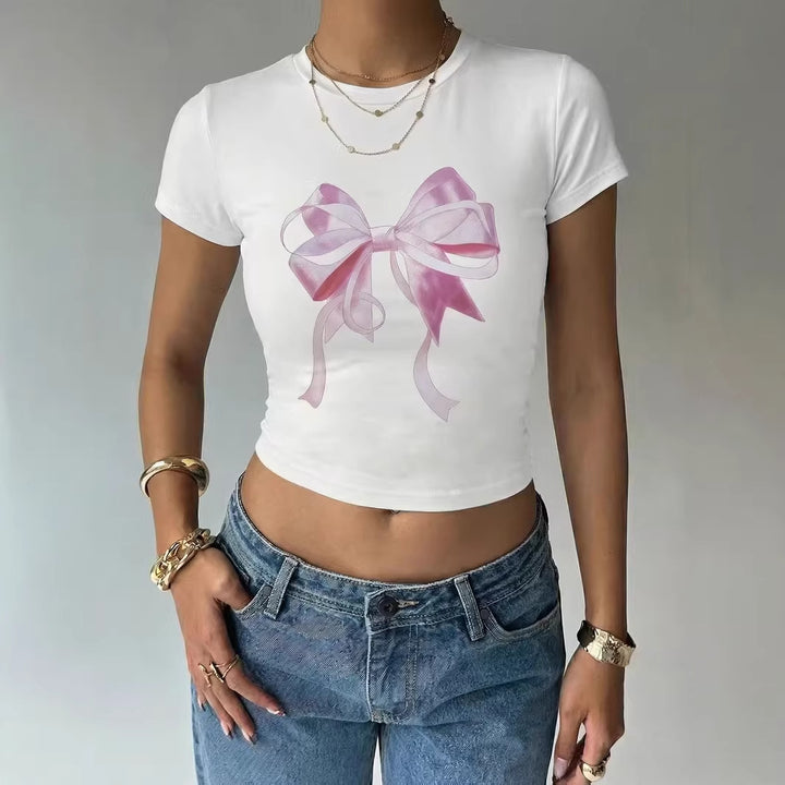 Dame Crop-Top med delikat sløyfemotiv Skjora