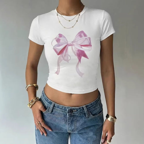 Dame Crop-Top med delikat sløyfemotiv Skjora