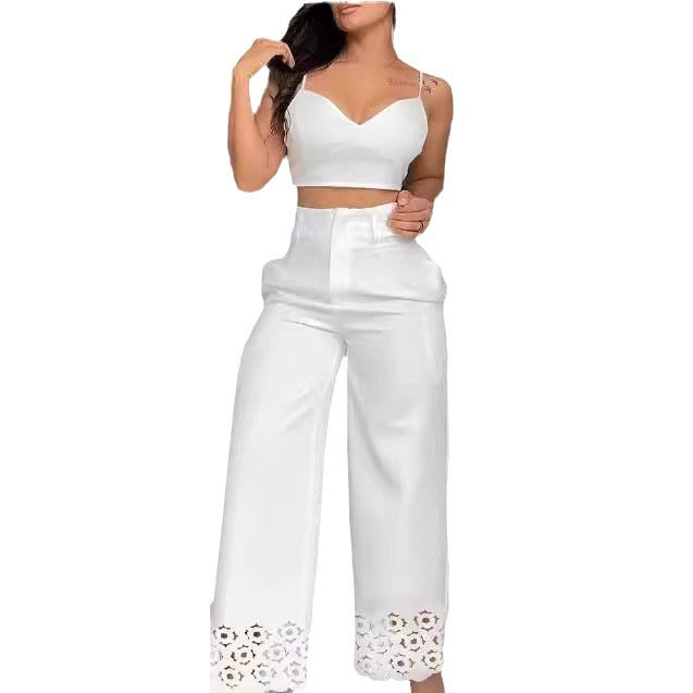 Dame Trendy To-delt Outfit med topp og vide bukser Skjora