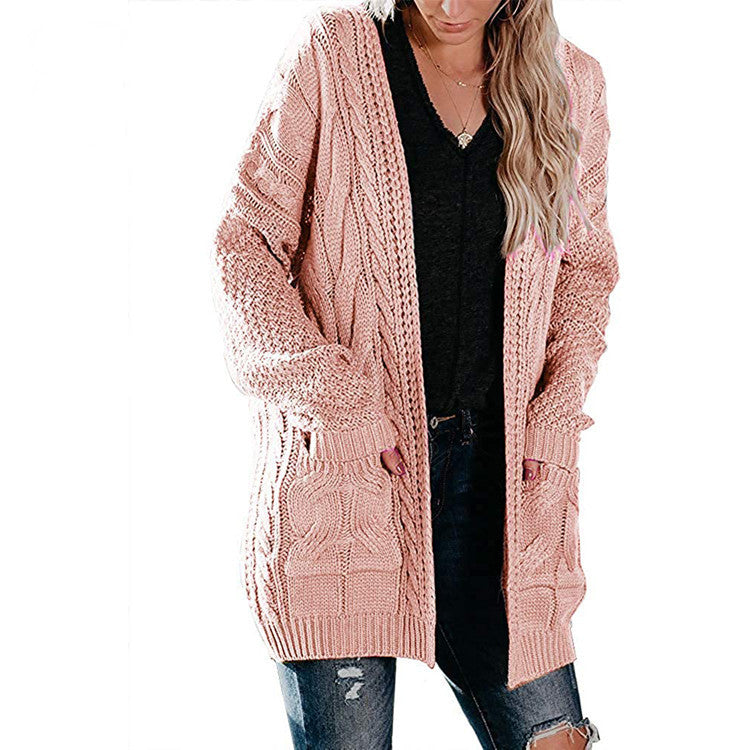 Kvinners Chunky Strikket Cardigan med Dype Lommer og Strukturert Design Skjora
