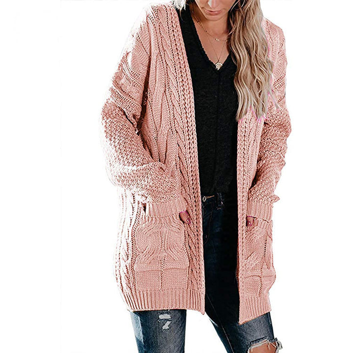 Kvinners Chunky Strikket Cardigan med Dype Lommer og Strukturert Design Skjora