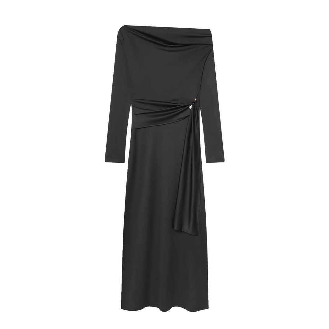 Dame elegant Maxikjole med asymmetrisk utskæring og dekorativ drapering Skjora