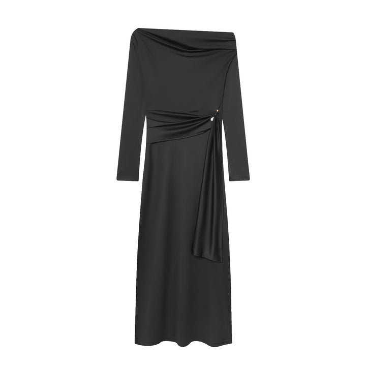 Dame elegant Maxikjole med asymmetrisk utskæring og dekorativ drapering Skjora