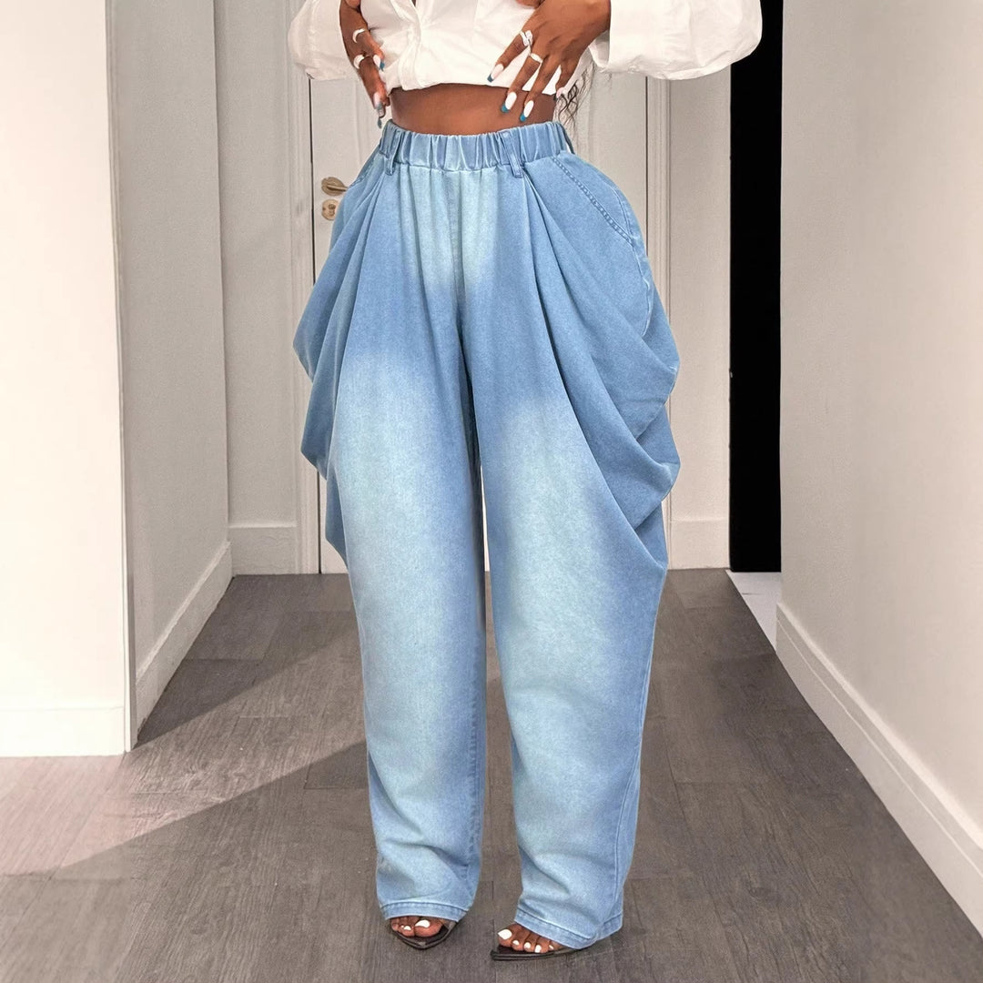 Kvinners avslappede baggy jeans med høy midje og praktiske sidelommer Skjora