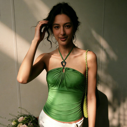 Dame elegant tanktop med raffinerte volangdetaljer og snøring Skjora