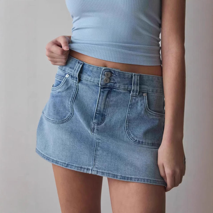 Dame Denim Miniskjørt med høyverdig lommer og moderne snitt Skjora