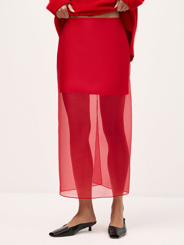 Women's long chiffon skirt with side slit and elegant silhouette
