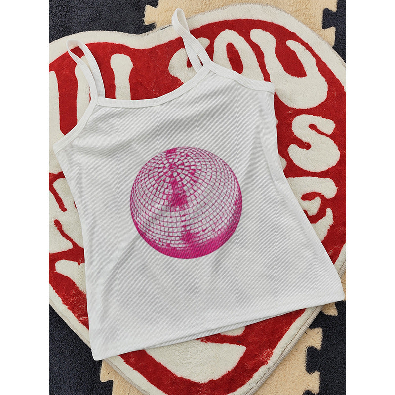 Dame cropped T-skjorte med kreativt speilball-design Skjora