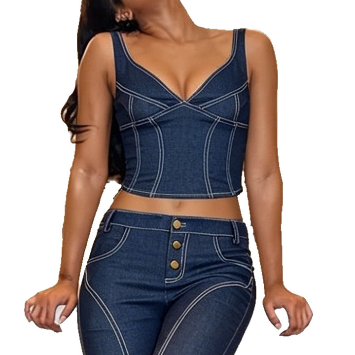 Dame Denim Crop-Top med moderne snitt og justerbare stropper Skjora